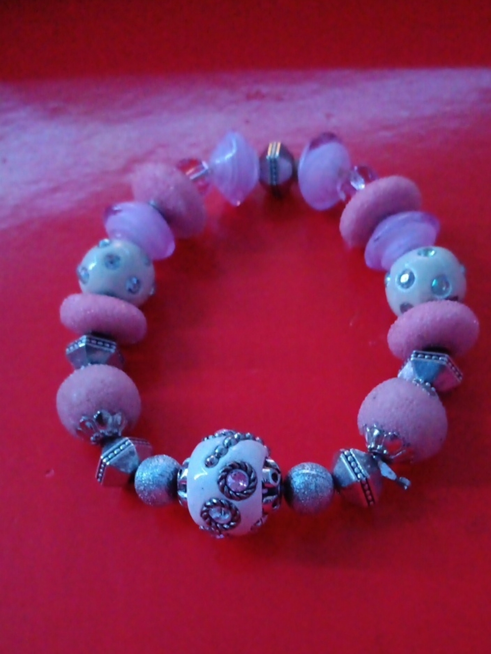 Elegant Pink Bead Bracelet with Silver Accents